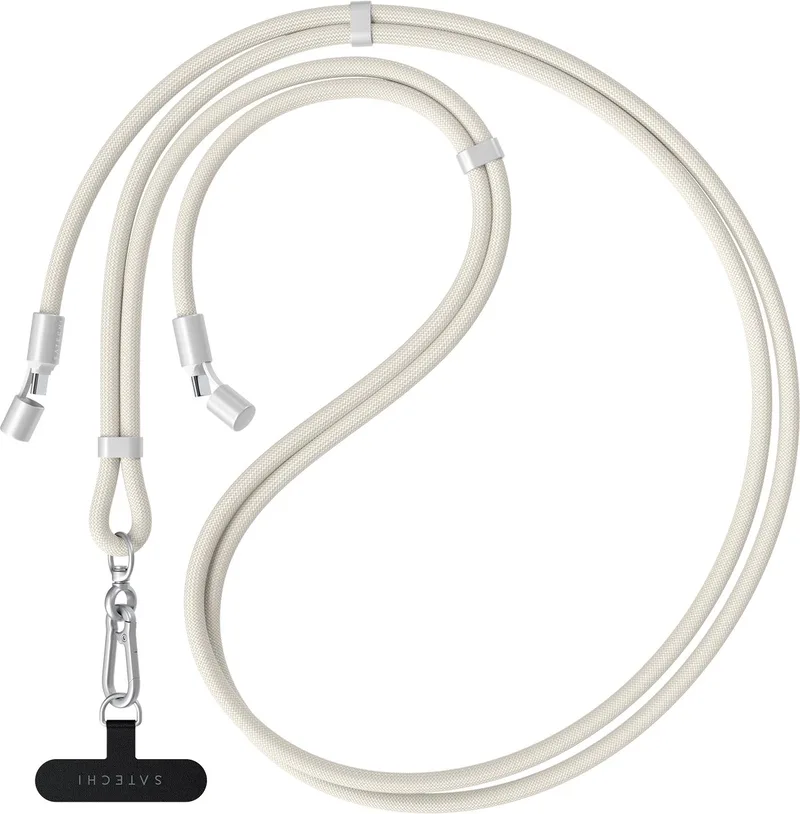 OntheGo Crossbody Lanyard USB-C Kabel (1.5m/60W) – Stijlvol Crossbody Ontwerp – Multi-Device Oplaadcompatibiliteit – Versterkte Connectoren voor Extra Duurzaamheid by Satechi in Beige – product photo