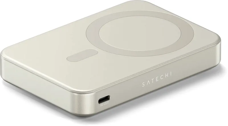 OntheGo Magnetische Qi2 Powerbank (10.000mAh/20W) – 15W Snelladen – Ondersteunt Draadloos Opladen – Tegelijkertijd Twee Apparaten Opladen by Satechi in Beige – product photo