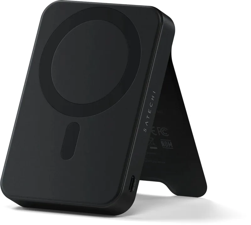 OntheGo Magnetische Qi2 Powerbank (10.000mAh/20W) – 15W Snelladen – Ondersteunt Draadloos Opladen – Tegelijkertijd Twee Apparaten Opladen von Satechi in Schwarz – Produktfoto