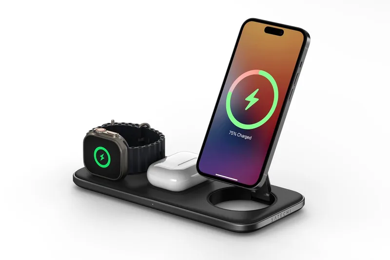 Qi2 Trio wireless charging pad - draadloze Qi2 lader från Satechi i Grå – produktbild