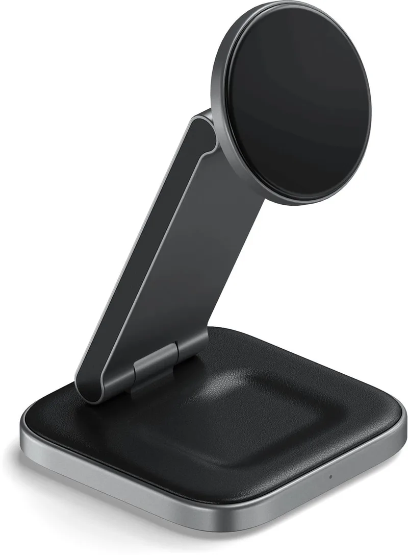 Satechi 3-in-1 Inklapbare Qi2 Draadloze Oplader – Tot 15W Laadsnelheid – Geschikt voor Apple Watch Series 7/8/9/Ultra/Ultra 2 – Compact Formaat van 90mm x 90mm x 155mm de Satechi en Gris – photo produit