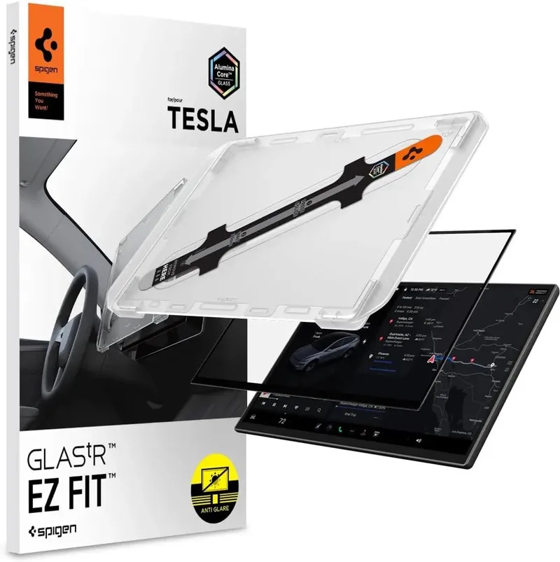 AG Screen Protector Geschikt voor Tesla Model Y (2024–2025) Prestatieversie / Tesla Model Y (2026) Premiumversie en Prestatieversie - GlasTR EZ Fit - 9H Tempered Glass - Eenvoudige Installatie van Spigen – productfoto