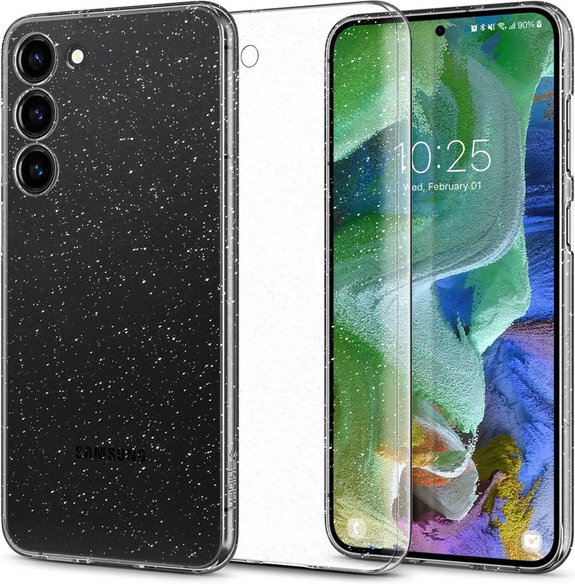 Air Skin Hoesje Geschikt voor Samsung Galaxy S23 Plus Back Cover Glitter fra Spigen i Gennemsigtig – produktbillede