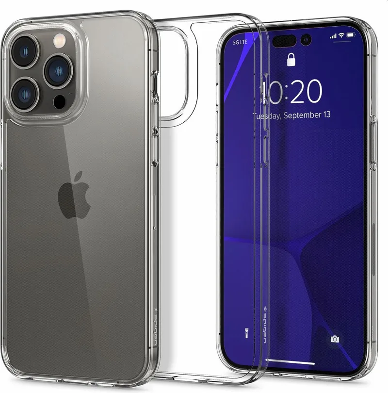 Air Skin Hybrid Case hoesje geschikt voor iPhone 14 Pro - Crystal van Spigen in Transparant – productfoto