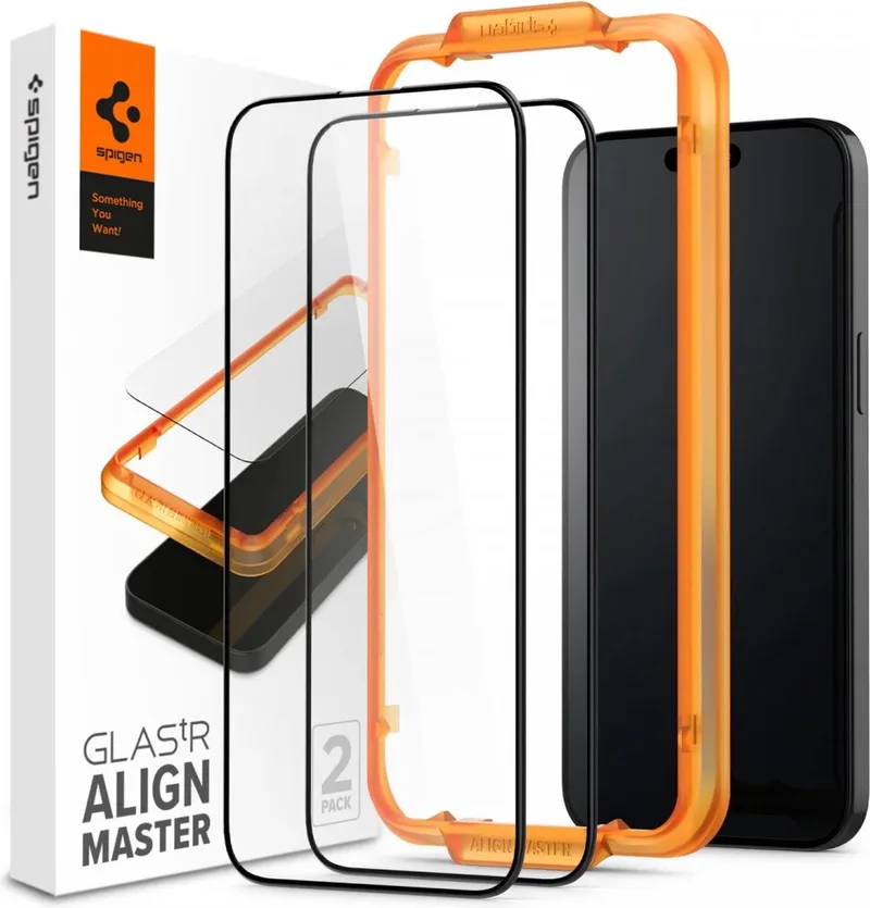 AlignMaster Apple iPhone 15 Plus Tempered Glass (2-Pack) van Spigen – productfoto