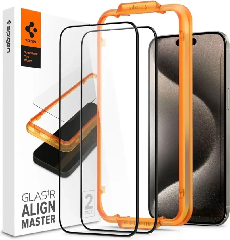 AlignMaster Apple iPhone 15 Pro Max Tempered Glass (2-Pack) van Spigen – productfoto
