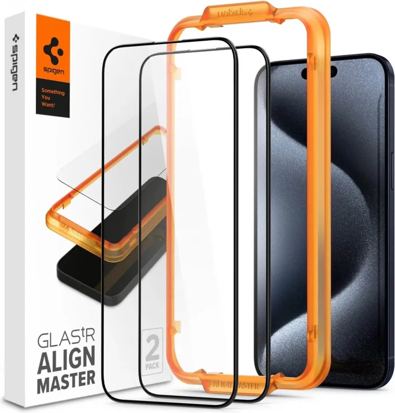 AlignMaster Apple iPhone 15 Pro Tempered Glass (2-Pack) fra Spigen – produktbillede