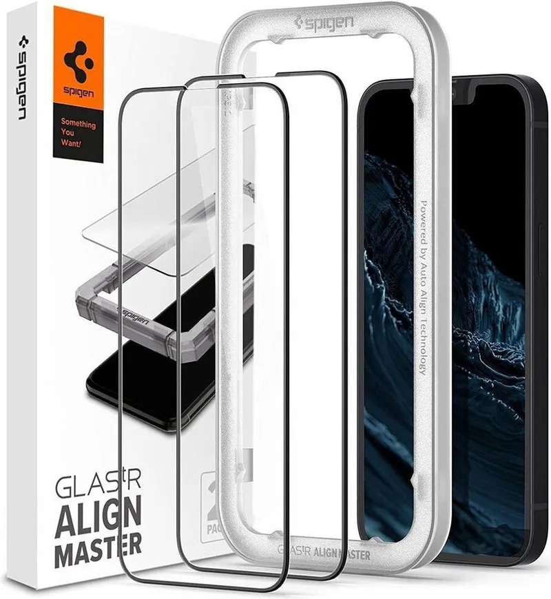 AlignMaster Geschikt voor Apple iPhone 17e / 16e / 14 / 13 / 13 Pro - 9H Tempered Glass Screen Protector - Case Friendly - Gemakkelijke Installatie - 2-Pack från Spigen – produktbild