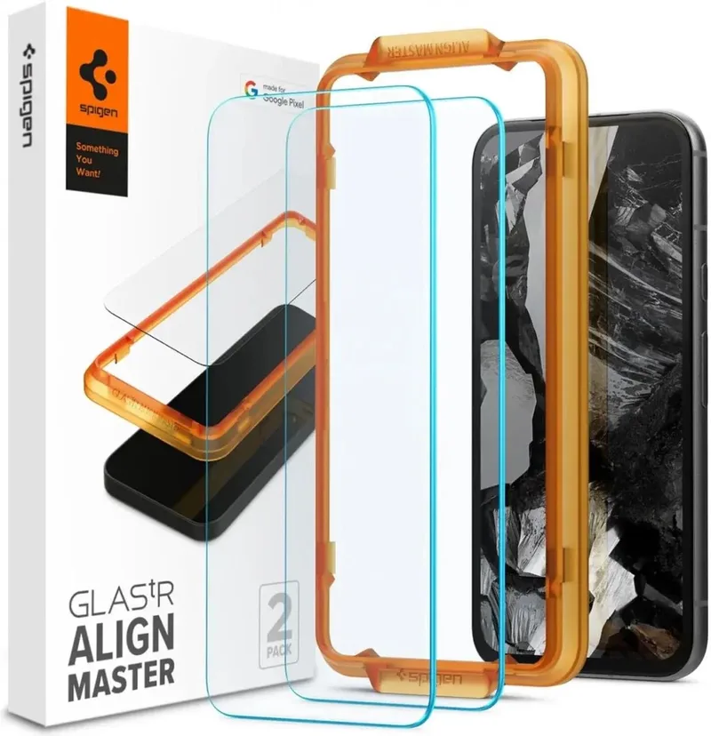 AlignMaster Geschikt voor Google Pixel 8a - 9H Tempered Glass Screen Protector - Case Friendly - Gemakkelijke Installatie - 2-Pack van Spigen – productfoto