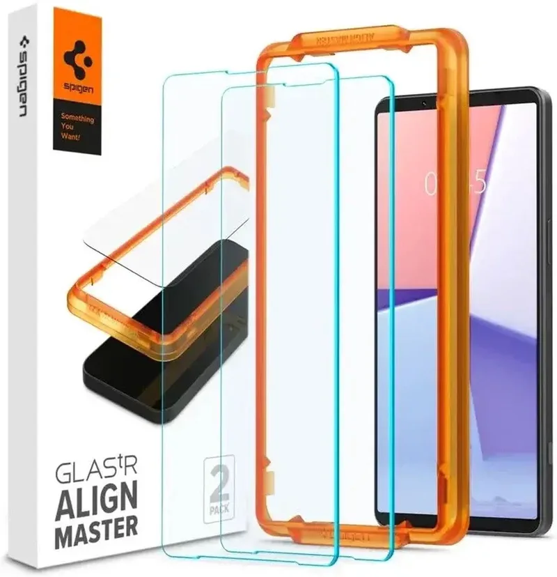 AlignMaster Geschikt voor Sony Xperia 1 VI - 9H Tempered Glass Screen Protector - Case Friendly - Gemakkelijke Installatie - 2-Pack van Spigen – productfoto
