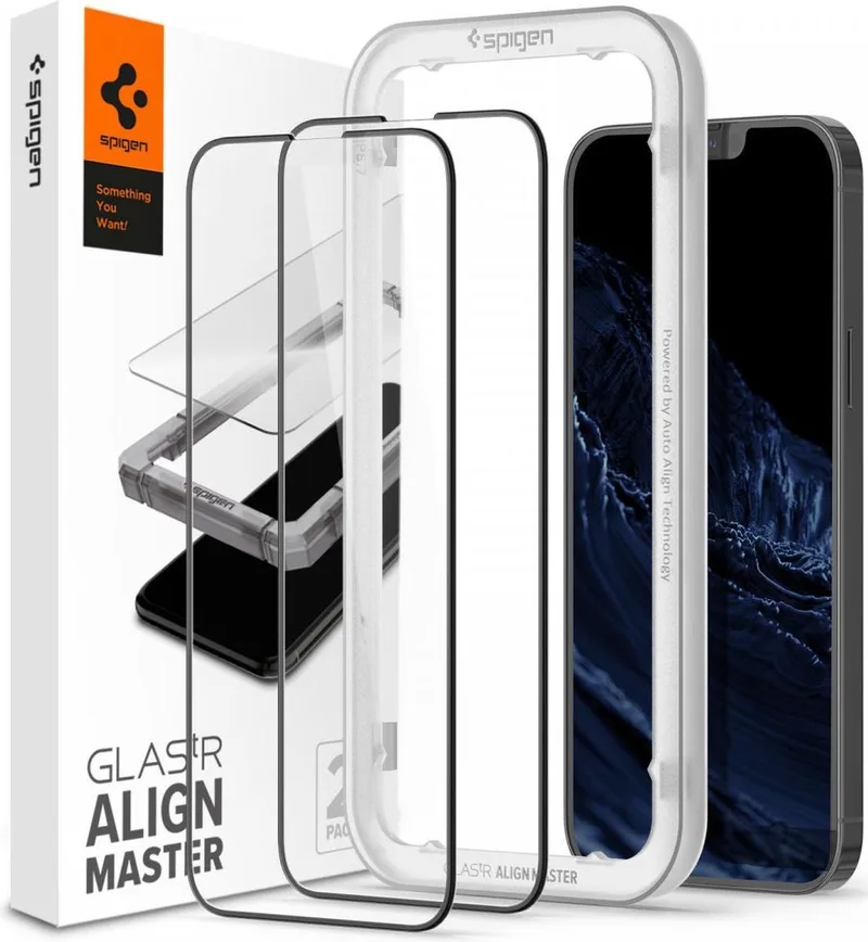 AlignMaster iPhone 13 Pro Max Screen Protector Tempered Glass 2-Pack van Spigen – productfoto