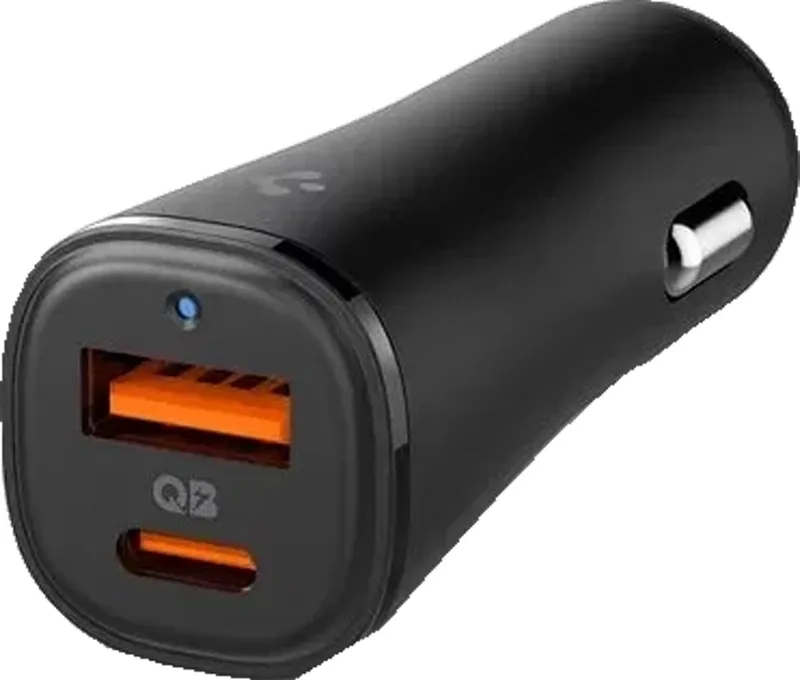 ArcStation Essential - 48W Autolader - 1x USB-C (30W) / 1x USB-A (18W) - Power Delivery (PD) - Quick Charge (QC) - PPS - DCP - AFC - FCP - SCP - Apple 2.4A de Spigen en Noir – photo produit
