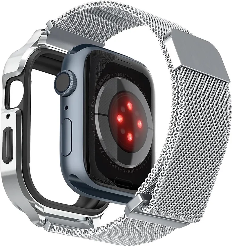 Bandje geschikt voor Apple Watch 45mm - Metal Fit Pro fra Spigen i Sølv – produktbillede