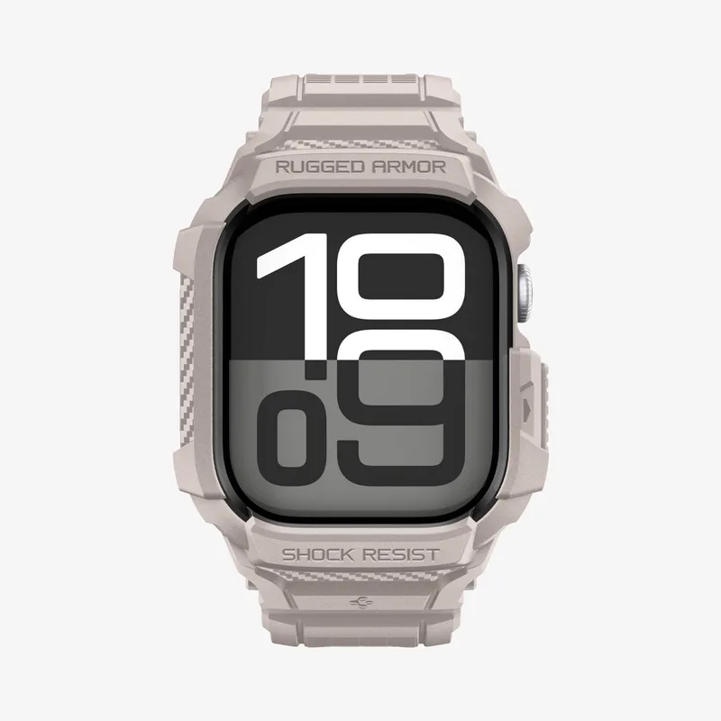 Bandje Voor Apple Watch 10 11 42Mm Rugged Armor Pro V2 Protective Beige van Spigen in Transparant – productfoto