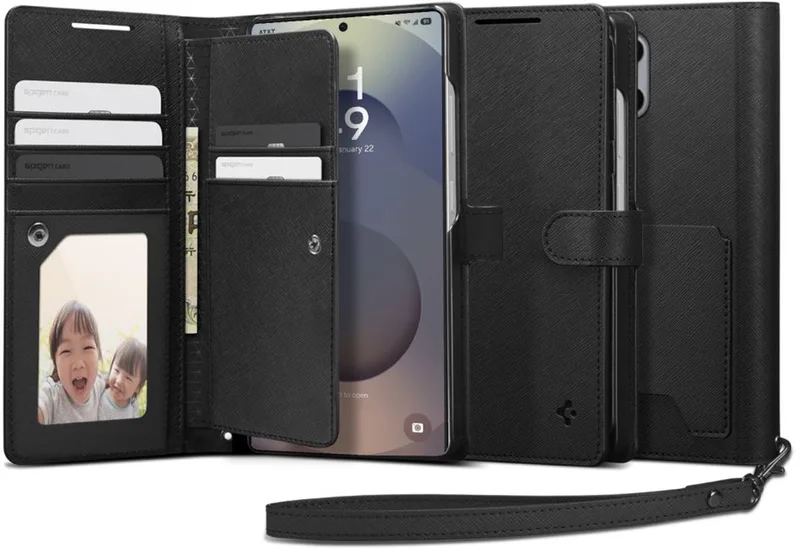 Case Wallet Cover Voor Samsung Galaxy S25 Ultra Black de Spigen en Transparent – photo produit