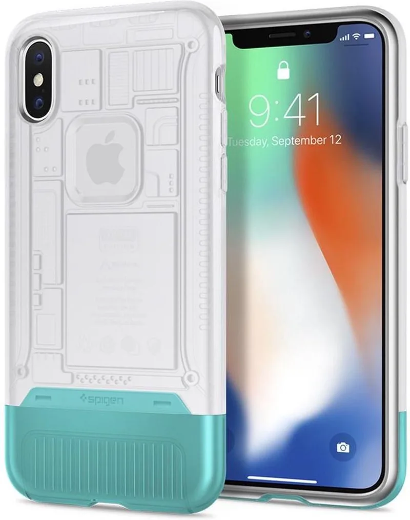 Classic C1 hoesje plastic case hardcase transparant blauw iPhone X - Blauw de Spigen en Bleu, Transparent – photo produit