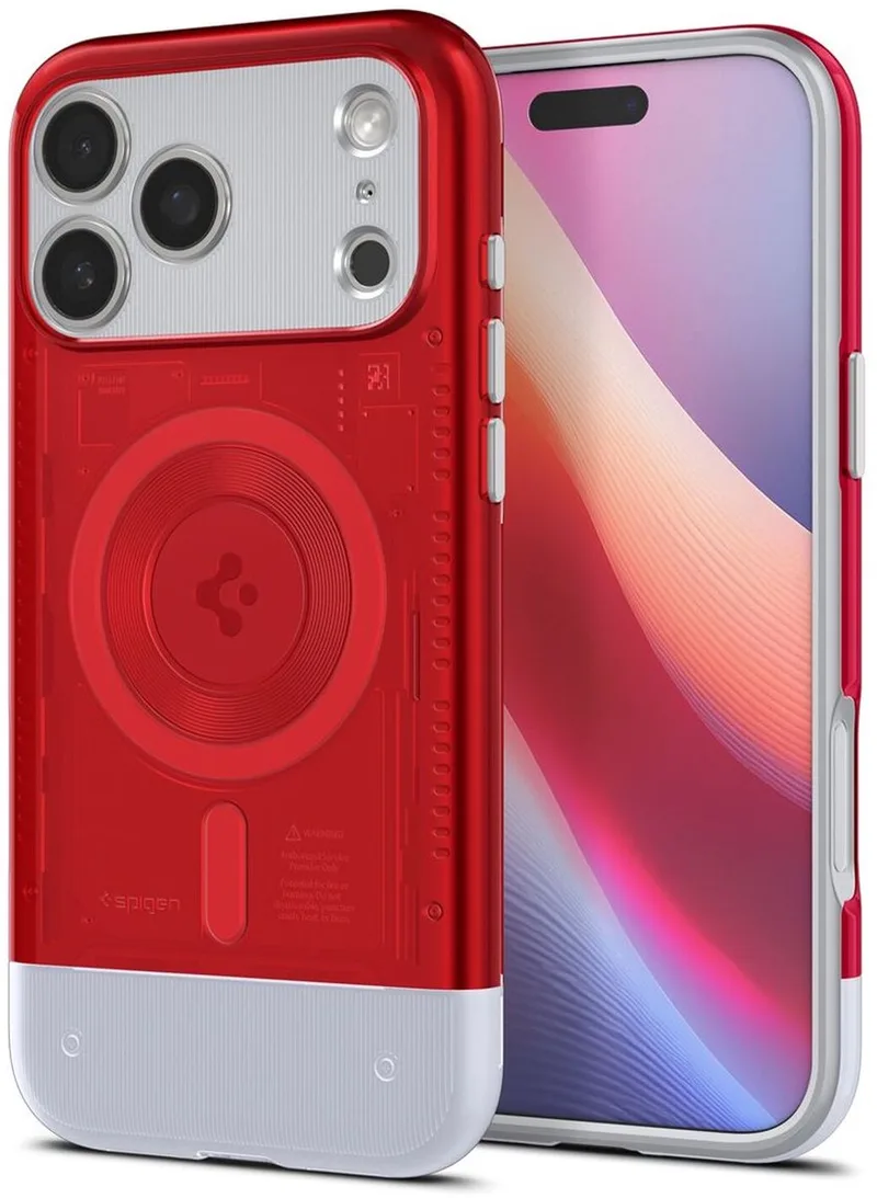 Classic C1 MagFit Hoesje Geschikt voor iPhone 17 Pro Max - Compatibel met MagSafe - Retro Back Cover från Spigen i Röd – produktbild
