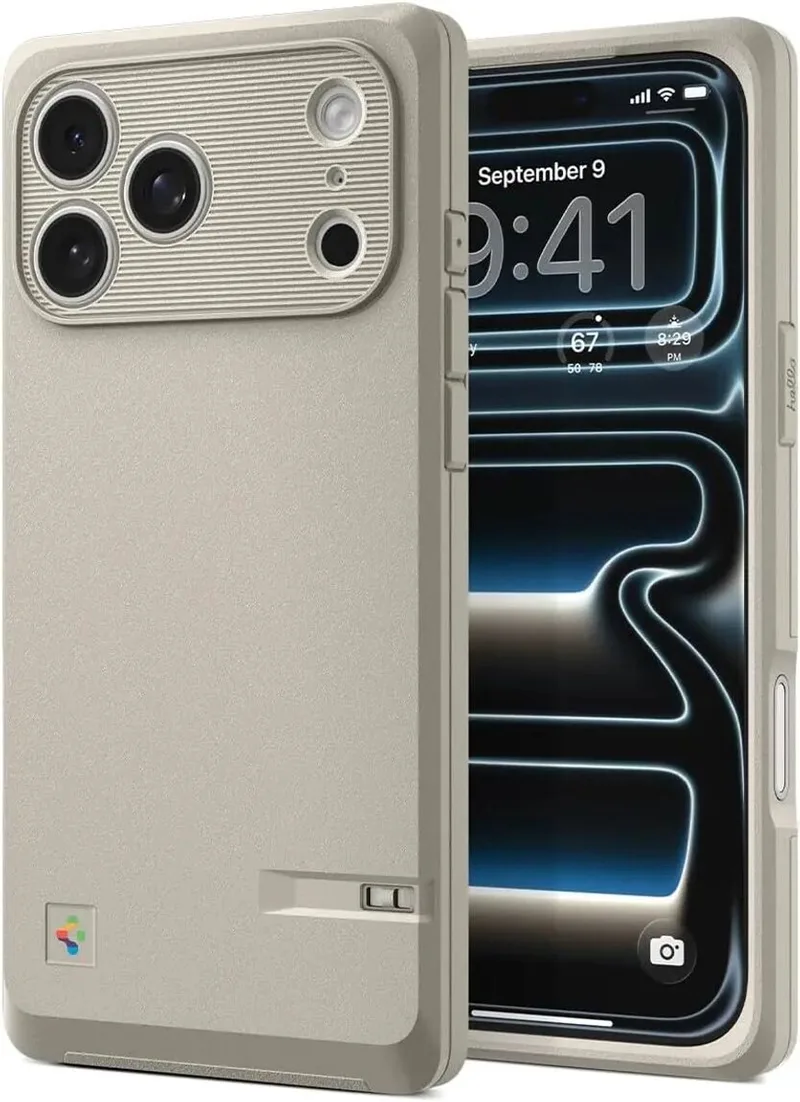 Classic LS MagFit Hoesje Geschikt voor Apple iPhone 18 Pro Max / 17 Pro Max | Back Cover Compatibel met MagSafe | Beige van Spigen in Grijs – productfoto