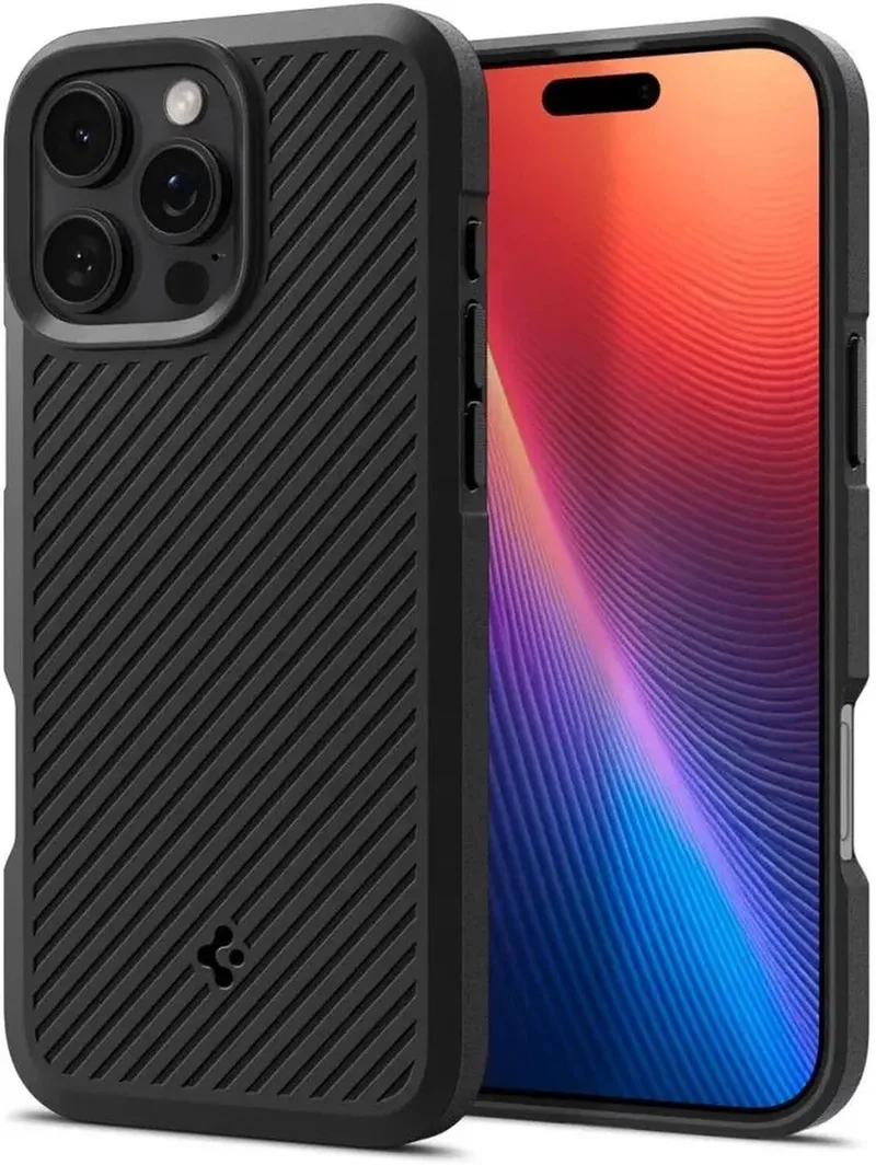 Core Armor | Hoesje Geschikt voor Apple iPhone 16 Pro | Back Cover | Militaire Standaard | Carbon | Matte van Spigen in Zwart – productfoto