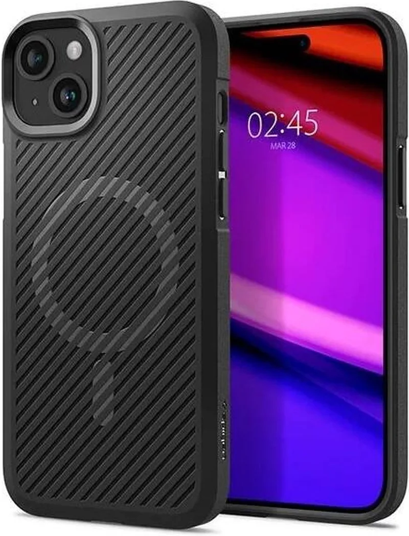 Core Armor MagFit - Hoesje Geschikt voor Apple iPhone 15 Plus - Back Cover met Magneet - Militaire Standaard - Air Cushion by Spigen in Black – product photo