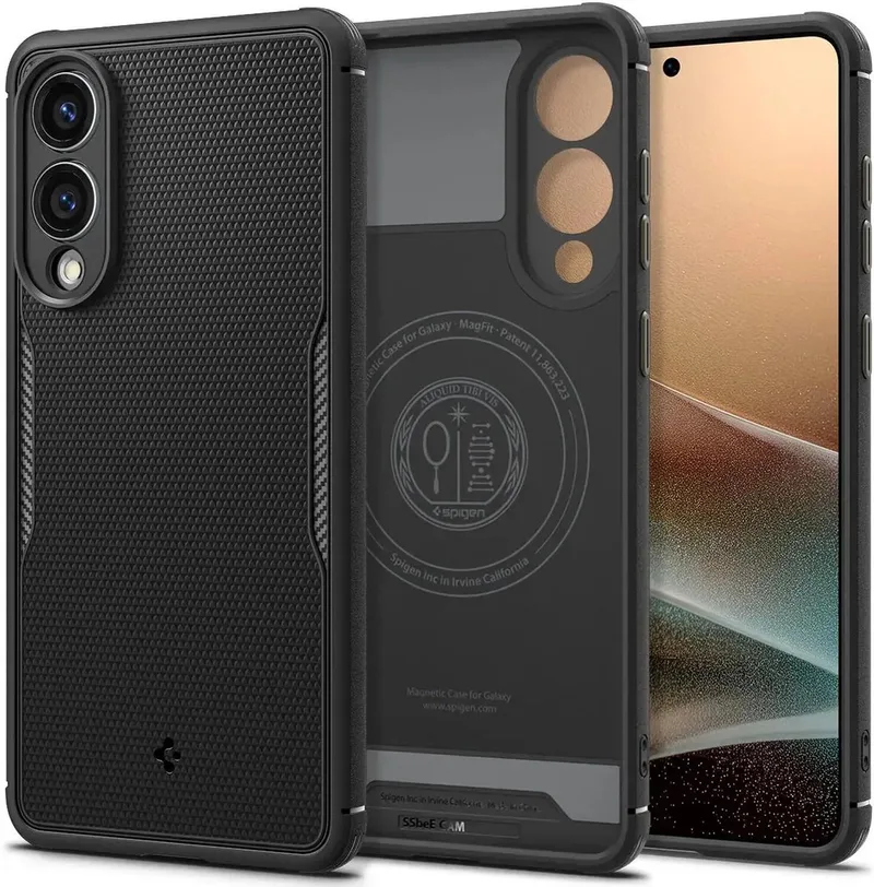 Core Armor MagFit - Hoesje Geschikt voor Samsung Galaxy S25 Edge - Back Cover Compatibel met MagSafe / Qi2 - Militaire Standaard - Air Cushion by Spigen in Black – product photo