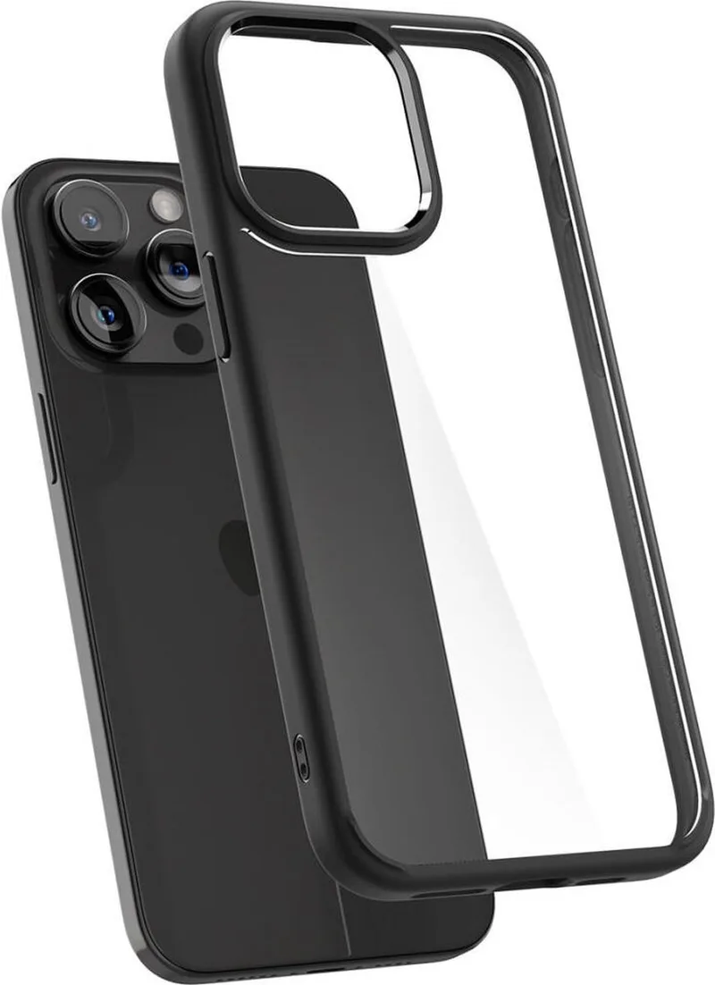 Crystal Hybrid | Hoesje Geschikt voor Apple iPhone 15 Pro Max | Back Cover | Militaire Standaard | Air Cushion | Matte von Spigen in Schwarz – Produktfoto