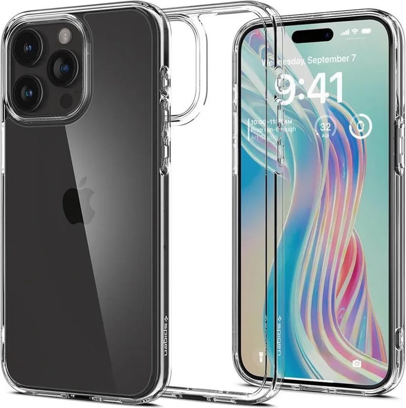 Crystal Hybrid | Hoesje Geschikt voor Apple iPhone 15 Pro Max | Back Cover | Militaire Standaard | Air Cushion från Spigen i Transparent – produktbild