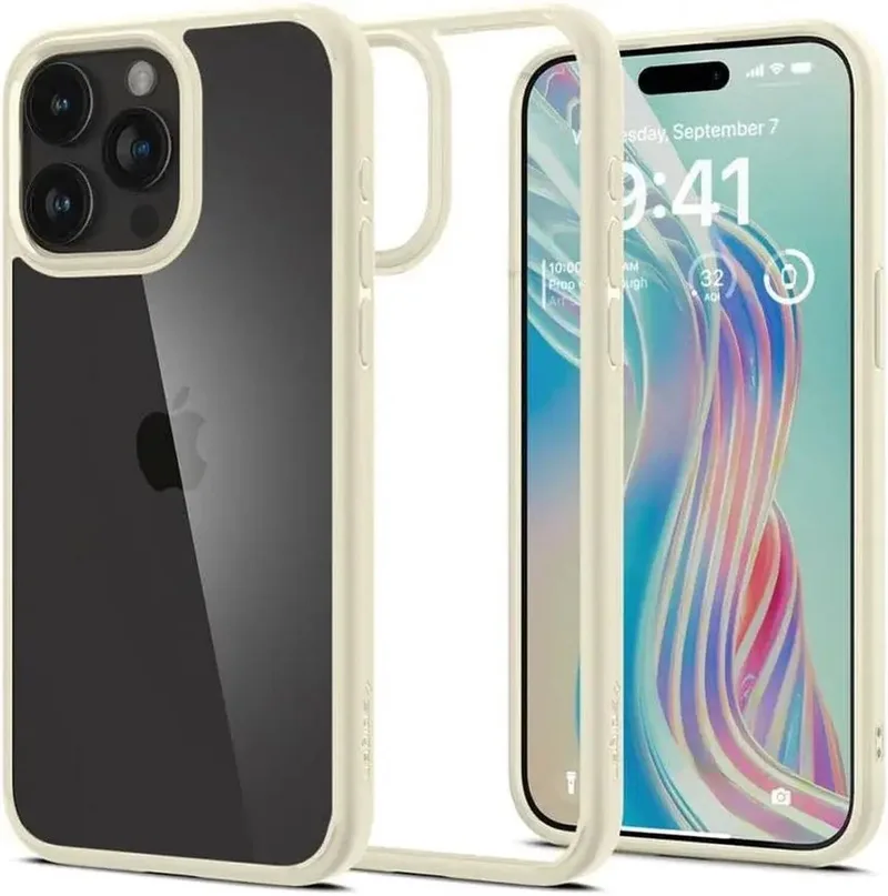 Crystal Hybrid | Hoesje Geschikt voor Apple iPhone 15 Pro Max | Back Cover | Militaire Standaard | Air Cushion | Transparant Beige von Spigen in Braun – Produktfoto