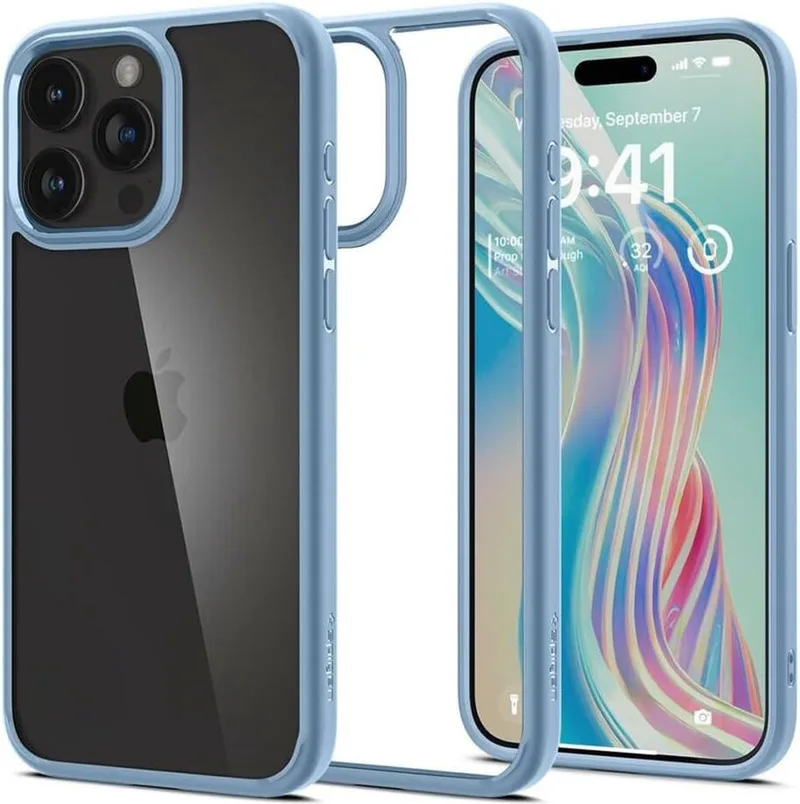 Crystal Hybrid | Hoesje Geschikt voor Apple iPhone 15 Pro Max | Back Cover | Militaire Standaard | Air Cushion | Transparant von Spigen in Blau – Produktfoto