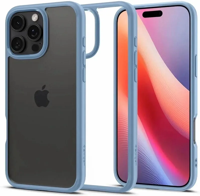 Crystal Hybrid | Hoesje Geschikt voor Apple iPhone 16 Pro Max | Back Cover | Militaire Standaard | Air Cushion | Transparant by Spigen in Blue – product photo