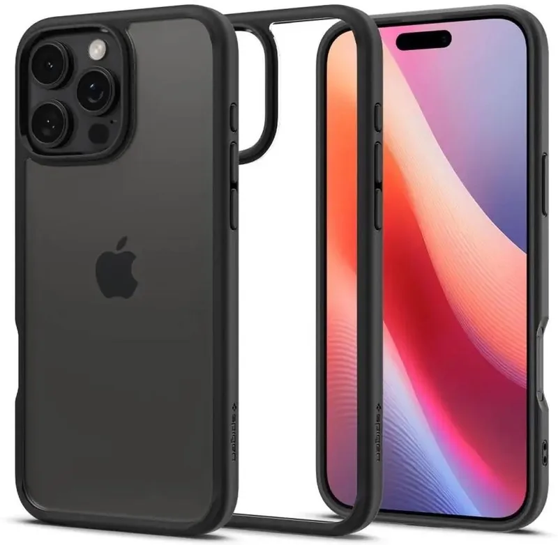 Crystal Hybrid | Hoesje Geschikt voor Apple iPhone 16 Pro Max | Back Cover | Militaire Standaard | Air Cushion van Spigen in Zwart – productfoto