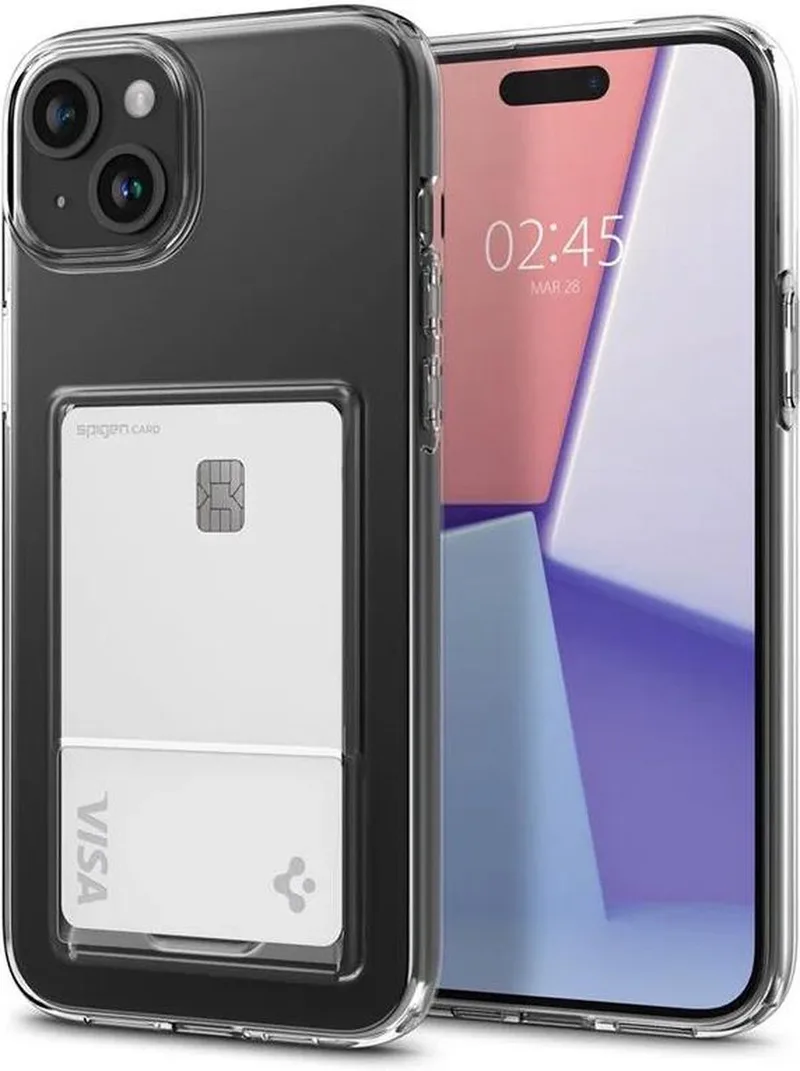 Crystal Slot Hoesje Geschikt voor Apple iPhone 15 Plus | Ruimte voor een Pasje | Back Cover Hoesje van Spigen in Transparant – productfoto