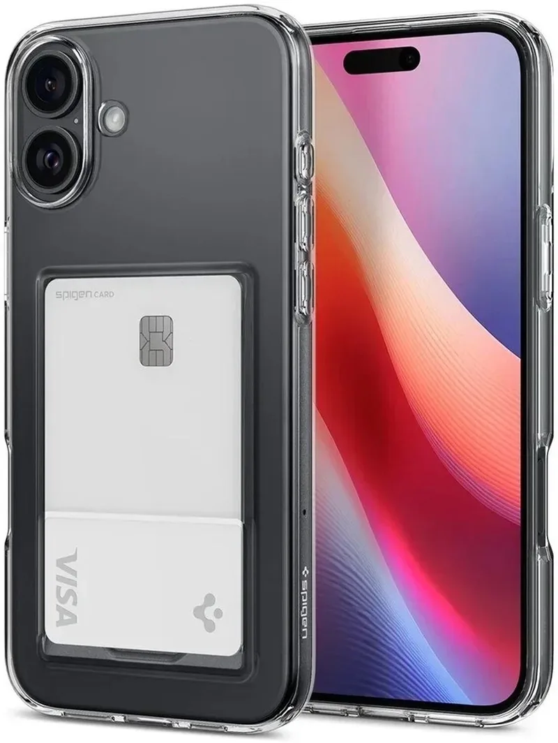 Crystal Slot Hoesje Geschikt voor Apple iPhone 16 Plus | Ruimte voor 1 Pasje | Back Cover van Spigen in Transparant – productfoto