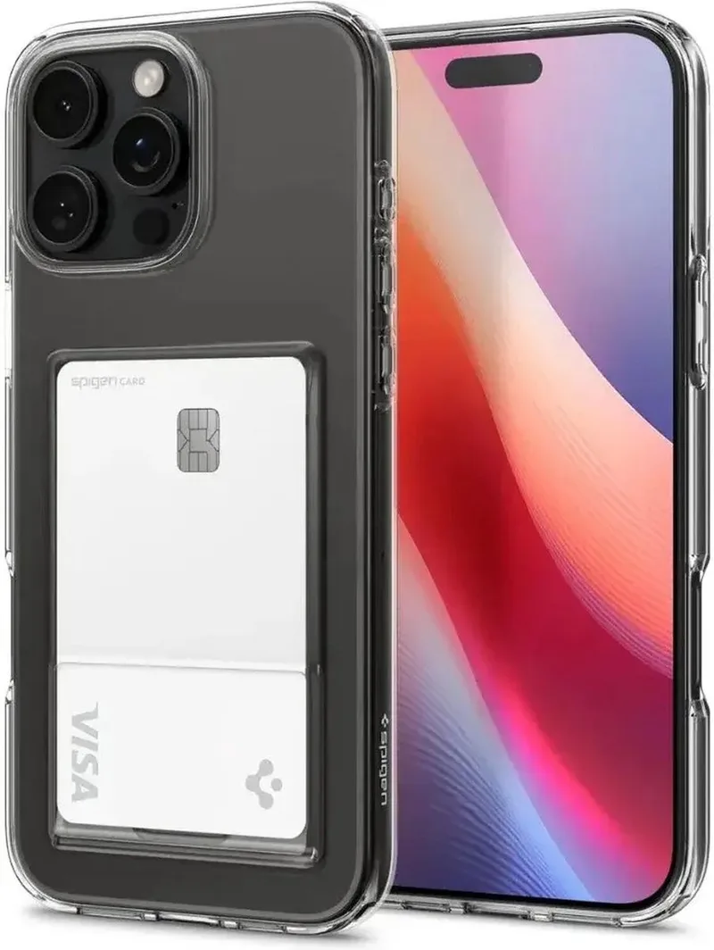 Crystal Slot Hoesje Geschikt voor Apple iPhone 16 Pro Max | Ruimte voor 1 Pasje | Back Cover van Spigen in Transparant – productfoto