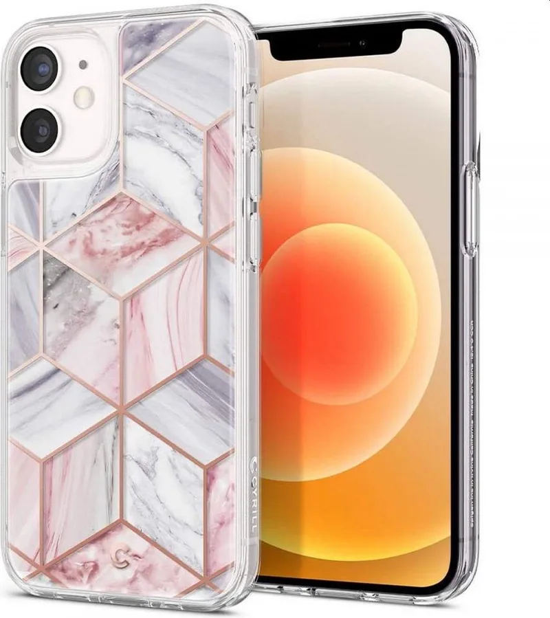 Cyrill Cecile Apple iPhone 12 Mini Hoesje Pink Marble van Spigen in Wit – productfoto