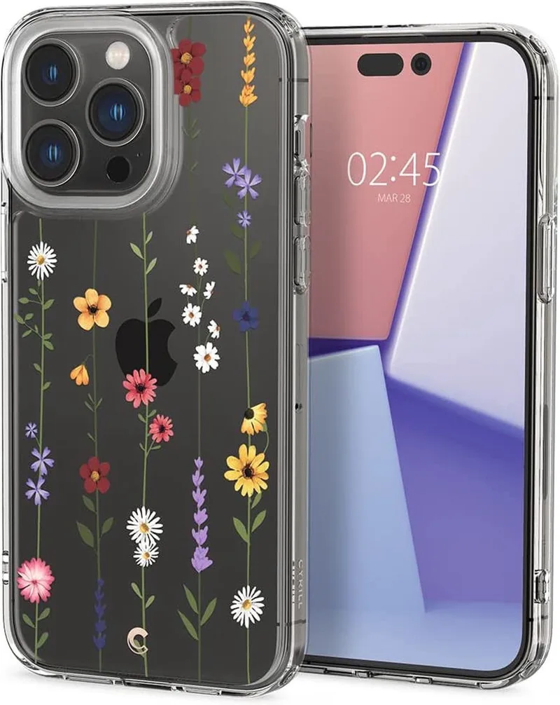 Cyrill Cecile Apple iPhone 14 Pro Hoesje Flower Garden de Spigen en Transparent – photo produit