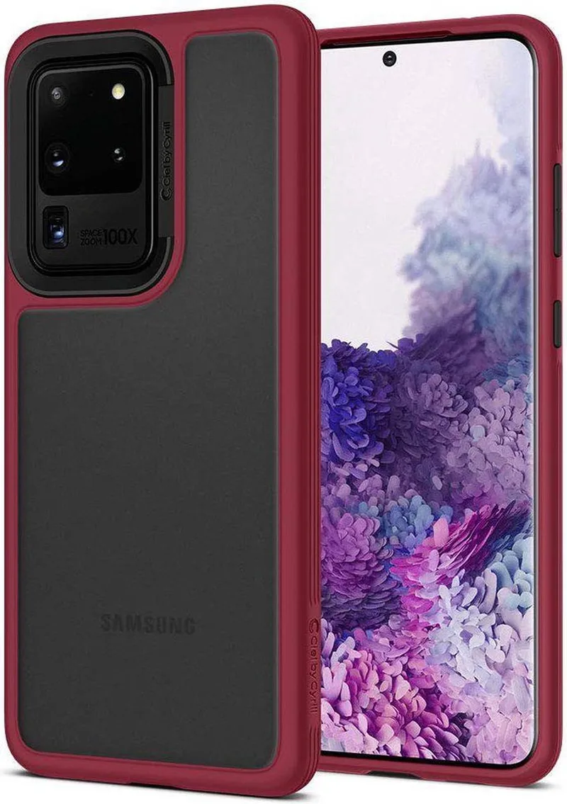 Cyrill Color Brick Samsung Galaxy S20 Ultra Hoesje Burgundy van Spigen in Zwart – productfoto