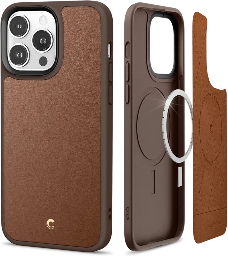 Cyrill Kajuk Mag Hoesje geschikt voor Apple iPhone 14 Pro Max - Back Cover met Magnetische Ring von Spigen in Braun – Produktfoto