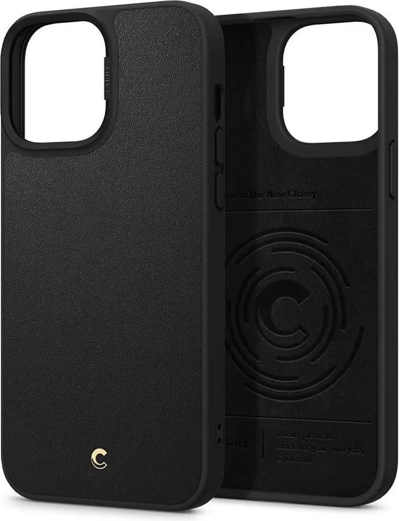 Cyrill Leather Brick Apple iPhone 13 Pro Max Hoesje van Spigen in Zwart – productfoto