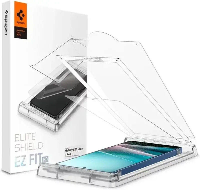 EliteShield EZ Fit - Screen Protector Geschikt voor Samsung Galaxy S25 Ultra - Fingerprint Friendly Display Folie met Tray - Gemakkelijke Installatie - 1-Pack by Spigen – product photo