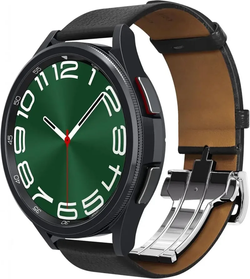 Enzo - Universeel Smartwatch 20MM Bandje - Echt Leer von Spigen in Schwarz – Produktfoto