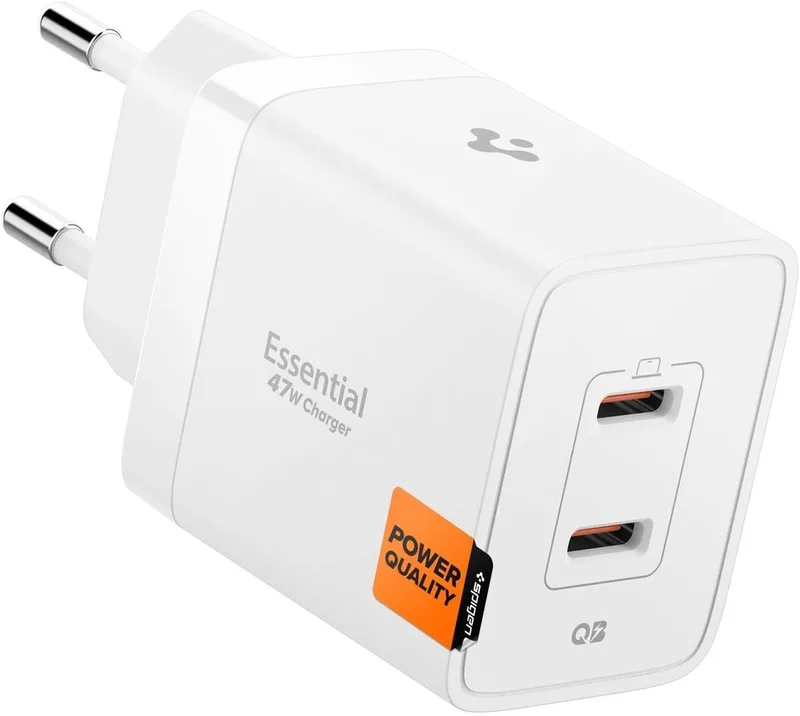 Essential EE472EU 47W GaN USB-C Snellader Power Delivery Adapter van Spigen in Wit – productfoto