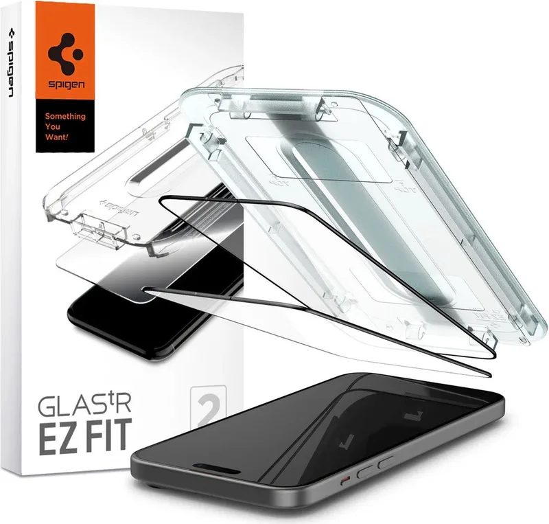 EZ Fit GLAS.tR Apple iPhone 15 Screen Protector Zwart (2-Pack) från Spigen – produktbild