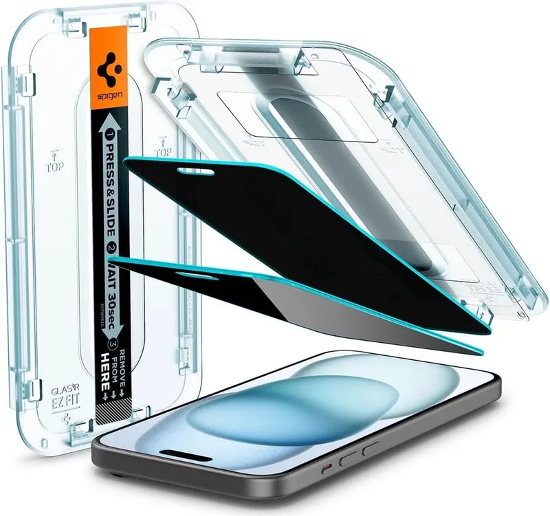 EZ Fit Glas.tR Apple iPhone 16 / 15 Privacy Glass (2-Pack) från Spigen – produktbild