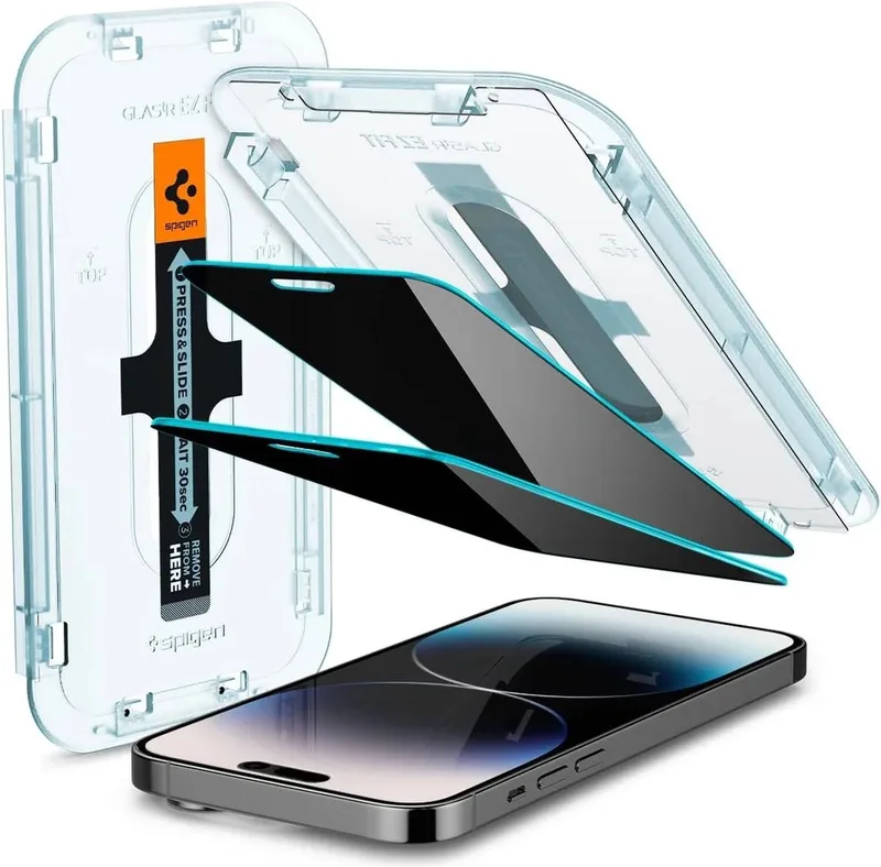 EZ Fit Glas.tR iPhone 14 Pro Privacy Screen Protector 2-Pack från Spigen – produktbild