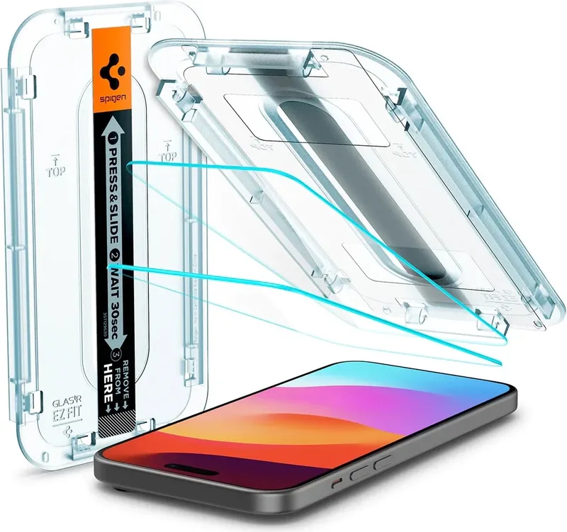EZ Fit GLAS.tR iPhone 16 / 15 Plus Screen Protector Clear (2-Pack) de Spigen – photo produit