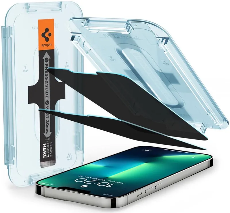 EZ Fit Glas.tR iPhone 16e / 14 / 13 / 13 Pro Privacy Glass (2-Pack) von Spigen – Produktfoto