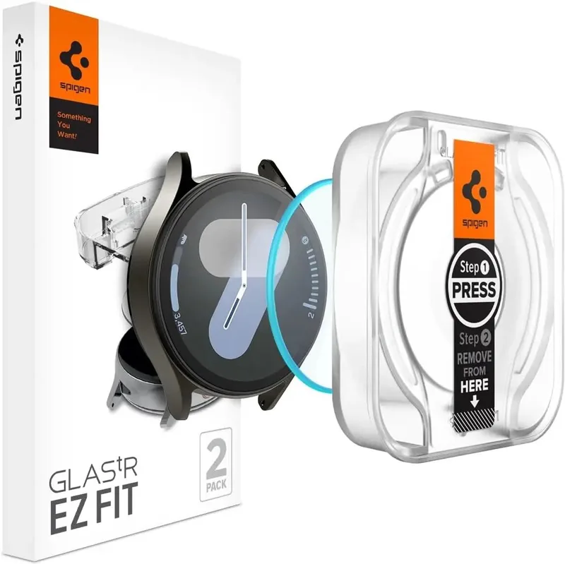EZ Fit - Samsung Galaxy Watch 7 44MM Screen Protector Glas 2-Pack van Spigen in Transparant – productfoto