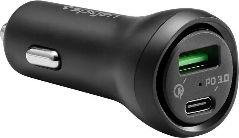 F31QC USB-C Quick Charge 45W Oplader Auto van Spigen in Zwart – productfoto