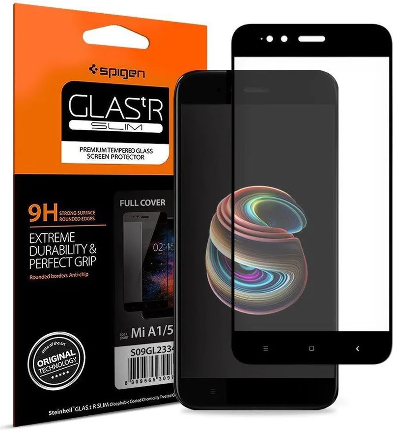 Full Cover Tempered Glass Screen Protector Xiaomi Mi A1 Zwart by Spigen – product photo
